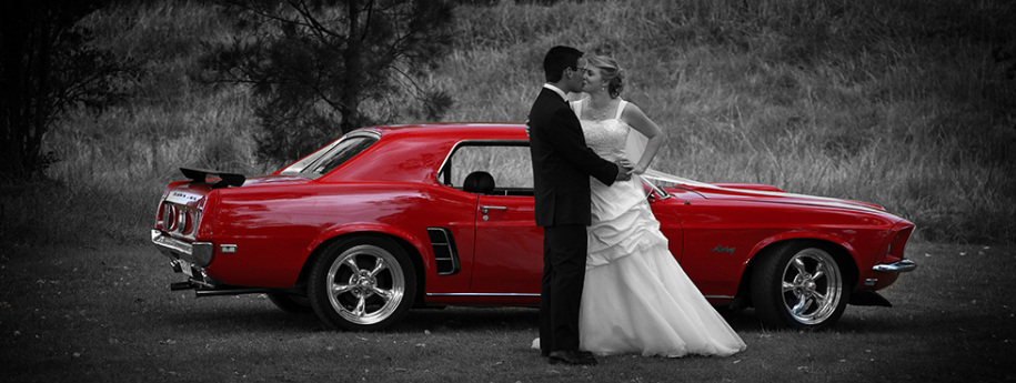 Red Mustang,Bride & Groom Portrait