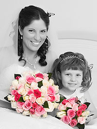 Wedding Portrait, Bride & Flower Girl